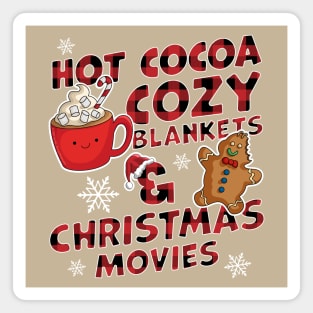 Hot Cocoa Cozy Blankets and Christmas Movies Xmas Buffalo Plaid Magnet